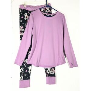 Climate Right Activewear Set Women XL Lavender Top Floral Leggings Loungewear